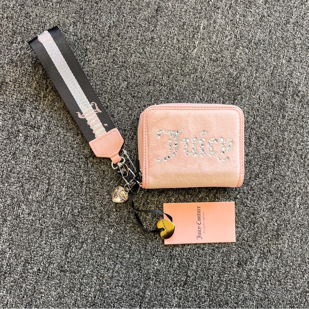 Juicy Couture All That Glitters Wallet with Wrist Strap- Diamond Pink